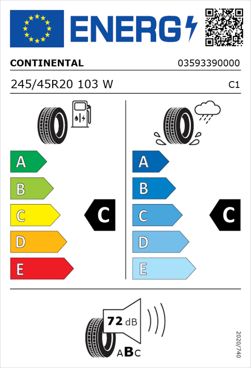 Tyre Label for Continental ContiCrossContact LX Sport ContiSilent 245/45R20 103W