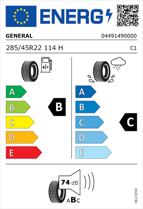 Tyre Label for General Grabber HTS60 285/45R22 114H