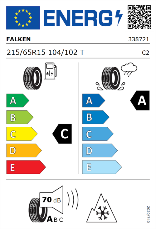 Tyre Label for Falken Eurowinter VAN01 215/65R15 104/102T