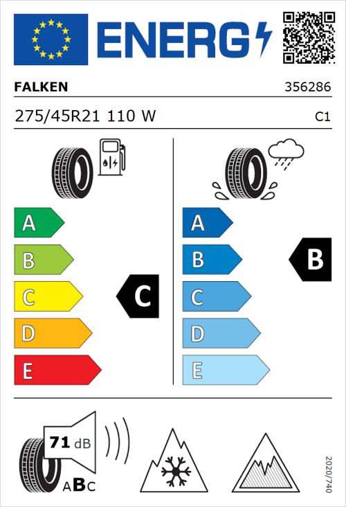 Tyre Label for Falken Euroall Season AS220 PRO 275/45R21 110W