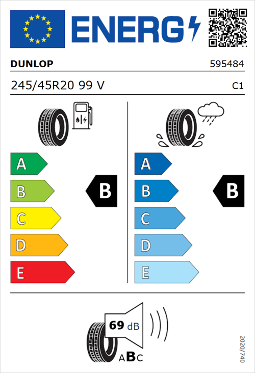 Tyre Label for Dunlop Sport Response 245/45R20 99V