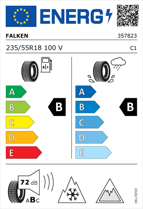 Tyre Label for Falken Euroall Season AS220 PRO 235/55R18 100V