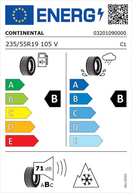 Tyre Label for Continental AllSeasonContact 2 235/55R19 105V
