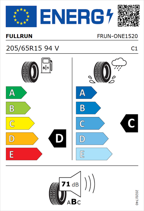Tyre Label for Fullrun Frun-One 205/65R15 94V